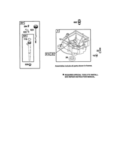 Sump-Engine/Dipstick/Tube Diagram and Parts List for 252700-252799 630-0719 Briggs and Stratton Engine